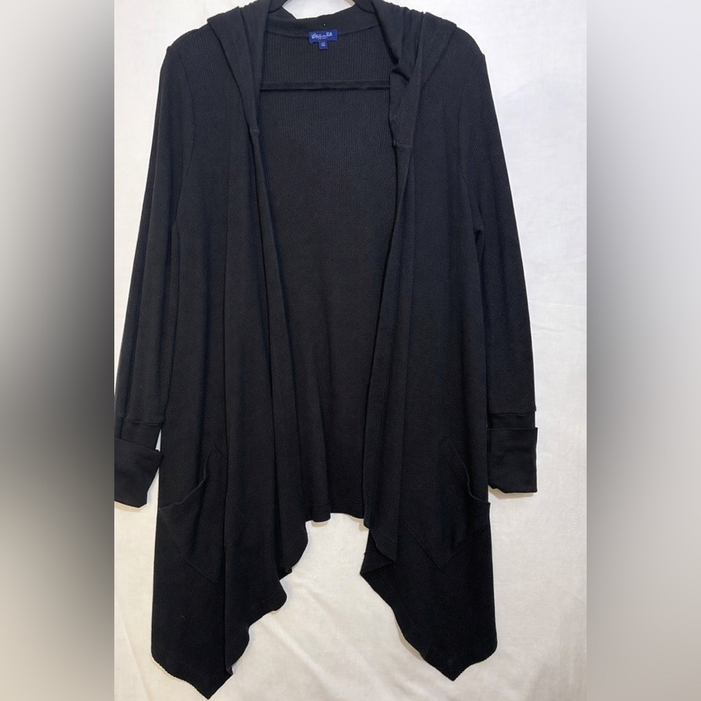 Splendid Thermal Cotton Cardigan Sz XL Waffle Knit Hooded Open Front Waterfall - Picture 5 of 9